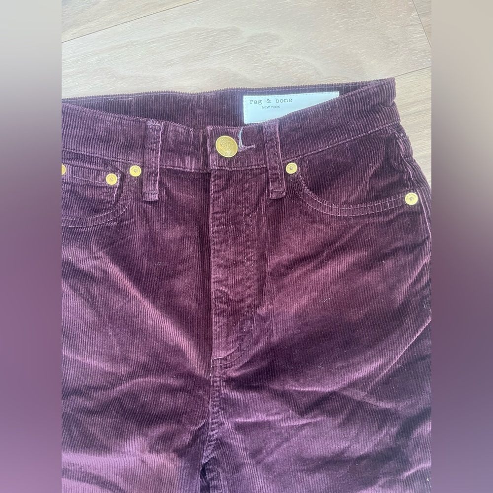 NWT rag & bone Burgundy High Waist Corduroy Flare Pants size 24 - Picture 3 of 8